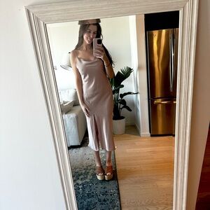 Satin Slip Midi Dress with Slit